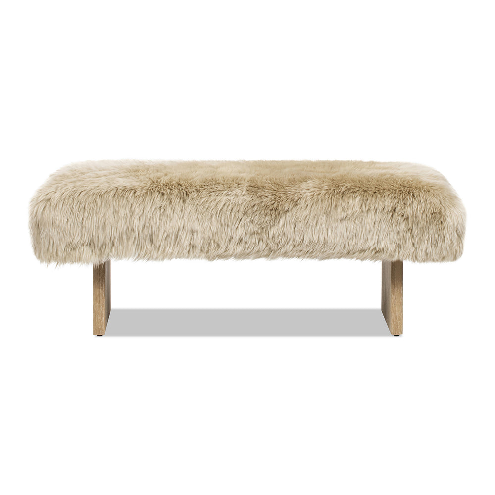 English Elm Jennifer Taylor Home - Leda 49" Sheepskin Fur Bench in Natural Blonde – Genuine New Zealand Fur, Sturdy Wood Frame, Cozy Luxe Seating B2719P292910