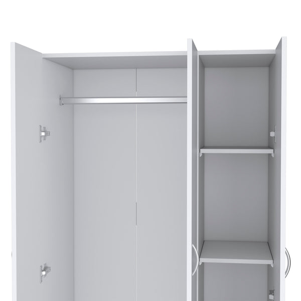 English Elm Casper White 3-Door Wardrobe with 2 Drawers, Hanging Rod & 4 Shelves — Compact Stylish Storage Solution B128S00125