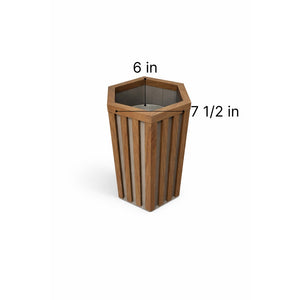 English Elm Hexagon Column Aluminum Planter Geometric Outdoor Pot with Wood Tone Powder Coat Finish Chestnut B2755P462184