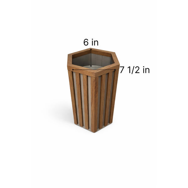 English Elm Hexagon Column Aluminum Planter Geometric Outdoor Pot with Wood Tone Powder Coat Finish Chestnut B2755P462184