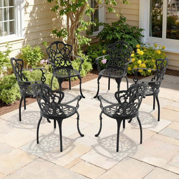 English Elm Cast Aluminum Outdoor Dining Chairs Set of Four with Carved Relief and Weather Resistant Frame W1710S00509