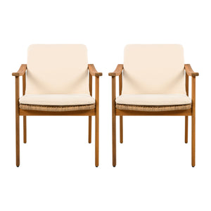 English Elm Christopher Knight Home® - Outdoor Dining Chairs Set of 2 with Acacia Wood Frame and Brown PE Wicker, Waterproof Cushions, 400lb Capacity Teak+ Beige N779P280043B