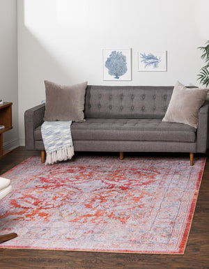 Unique Loom Timeless Thaddeus Machine Made Overdyed Rug Rust Red, Ivory/Violet/Orange 7' 6" x 7' 7"