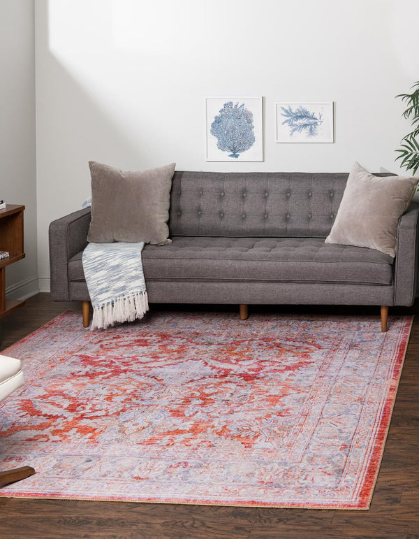 Unique Loom Timeless Thaddeus Machine Made Overdyed Rug Rust Red, Ivory/Violet/Orange 7' 6" x 7' 7"