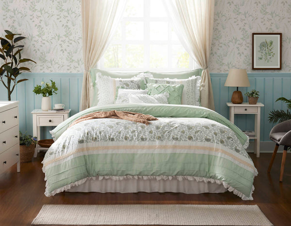 English Elm 9 Piece Cotton Percale Comforter Set Queen - Luxurious, Breathable Bedding With Decorative Pillows & Bed Skirt B035P294109