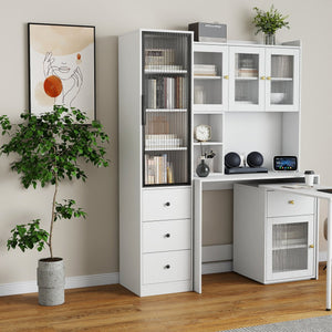English Elm Elegant White Storage Cabinet – Modern Design With Glass Doors & Ample Space For Any Room Decor W331P298186