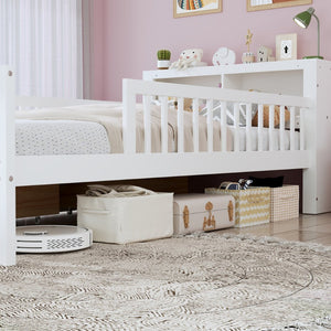 English Elm Twin Size Bed With Headboard Storage, Two Drawers, Safety Guardrails, And Stylish White Finish N733P272374K-GIGA