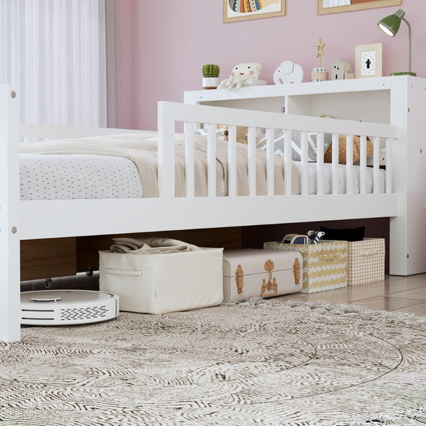 English Elm Twin Size Bed With Headboard Storage, Two Drawers, Safety Guardrails, And Stylish White Finish N733P272374K-GIGA