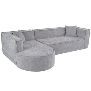 English Elm U_Style Modern Sectional Sofa with Curved Design, Luxurious Chenille Upholstery, Foam+Pocket Spring Comfort Gray WY000417AAE