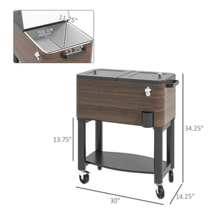 English Elm Outsunny Rolling Steel Beverage Cart Outdoor Cooler with Locking Wheels and Storage Shelf W2225P174310