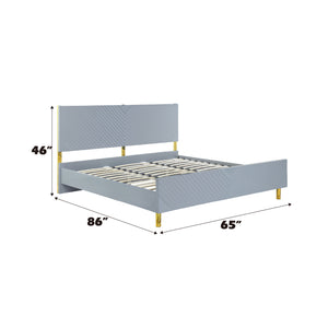 English Elm Gaines High Gloss EK Bed Frame with Wave Pattern Headboard, Metal Legs, 39 Slats, 660lb Capacity Gray 85.75 L x 18.74 W x 6.77 H B2726S00482