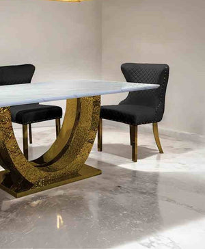 English Elm Glam 2Pc Black Side Chair Set With Gold Square Legs & Diamond Tufting For Chic Dining Spaces B2741P406812