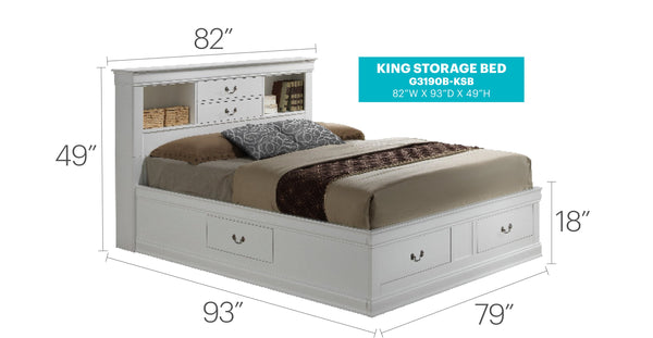 English Elm Elegant King Storage Bed With Timeless Design, Built-In Organization, And Sturdy White Finish B078S00371