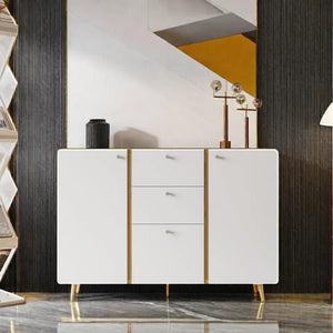 English Elm Sideboard Fluted Buffet Cabinet 47.2" with 3 Drawers & 2 Doors, Adjustable Shelves, Sleek Metal Handles W2282P220585