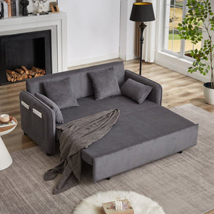 English Elm FX'' 66 Inch Sleeper Sofa Bed 3-in-1 Convertible Pullout Sofa with Plush Corduroy, 4 Pillows, Pockets Grey W1926S00059