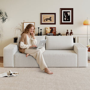 English Elm 71" Corduroy 3Seater Sofa with Deep Seat and Ergonomic Backrest, Plush Support and Durable Foam White W2824P321231