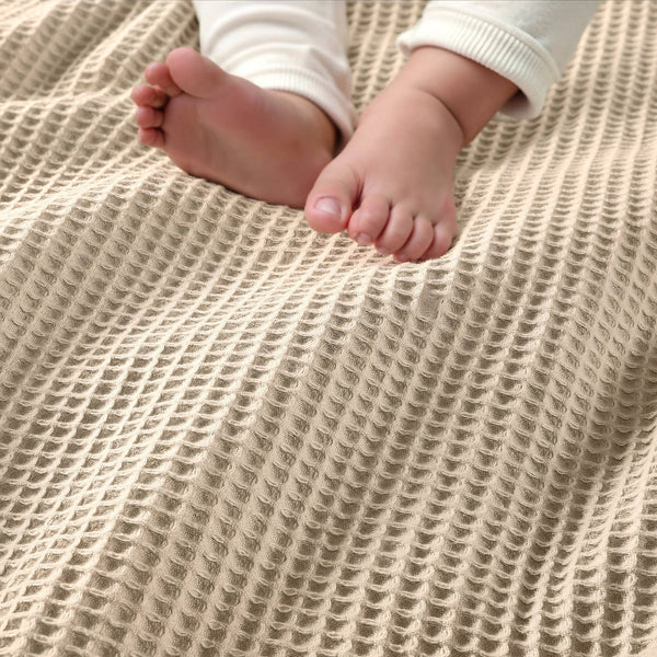 JLA Home Madison Park - Cotton Waffle-Weave Blanket — Ultra-Soft 100% Breathable Cotton, OEKO‑TEX Certified, Machine Washable Khaki BR51N-3839