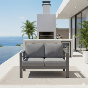English Elm 50" Cast Aluminum Outdoor Loveseat with Uv Resistant Olefin Cushions for Patio Decks Gray+Gray B082P454977