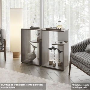 English Elm Vega Side Table In Dark Walnut & White Melamine - Stylish Open Storage For Modern Spaces B128P287509-GIGA