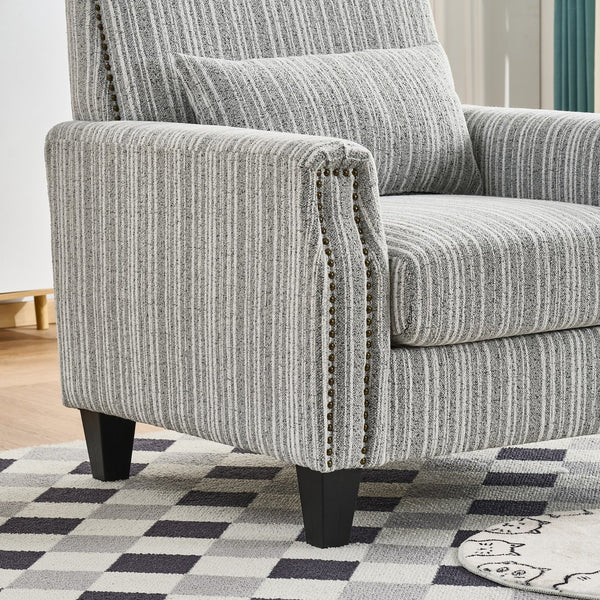 English Elm Modern Striped Upholstered Accent Chair with Arms, Nailhead Trim, Solid Wood Frame and Plush Foam Seating Grey W3373P363920
