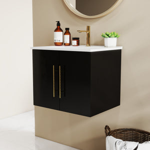 English Elm 24-Inch Wall-Mounted Bathroom Vanity With Gold Accents, Soft-Close Doors & Ample Storage Space W3151S00034
