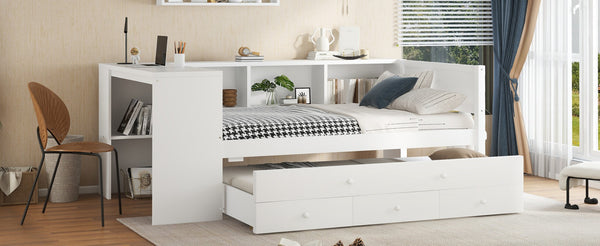 English Elm Twin Size Daybed With Trundle, Stylish Storage & Workspace Solution For Kids, Guests, Or Home Office W1580S00203-GIGA