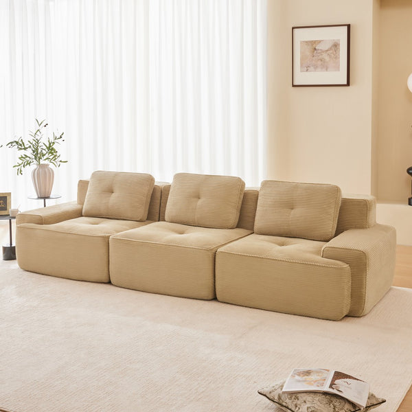 English Elm 117" Modern Modular Sectional Sofa - Stylish Camel Corduroy, Deep Seating, No Assembly, Customizable Comfort W714S01467