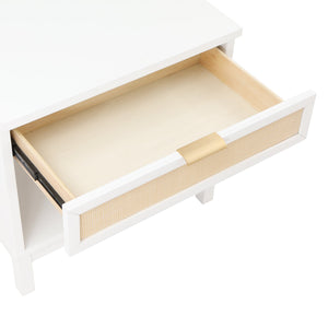 English Elm Blake Coastal Cane 1-Drawer Nightstand in White Solid Wood with Open Shelf, Gold Pull, 28.25"L B050P376944