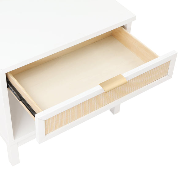English Elm Blake Coastal Cane 1-Drawer Nightstand in White Solid Wood with Open Shelf, Gold Pull, 28.25"L B050P376944