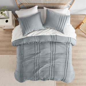 JLA Home Comfort Spaces - Soft Pinch-Pleat Comforter Set with Pre-Washed Microfiber, Lightweight Loft & Year-Round Cozy Breathability Blue/Grey AM10-0464