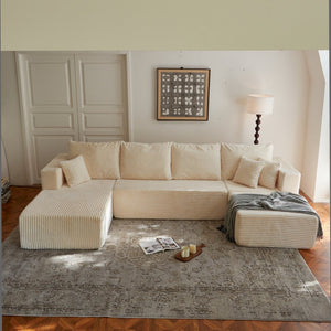 English Elm 133.86" Modular Cloud Sectional Corded Fabric U Shaped Sofa with Ottoman No Assembly W668S00010