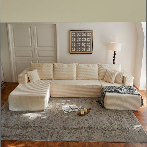 English Elm 133.86" Modular Cloud Sectional Corded Fabric U Shaped Sofa with Ottoman No Assembly W668S00010