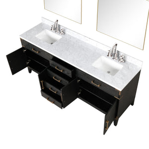 English Elm Black Oak Double Bath Vanity Set With Carrara Marble Top, Faucets & 36" Mirrors For Modern Spaces B2731S02190