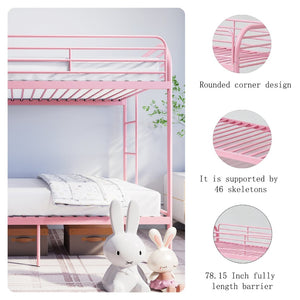 English Elm Metal Twin Over Bunk Bed Heavy Duty Frame Dual Ladder Kids Shared Room Pink W3752P412387