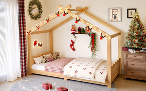 English Elm Twin House Frame Floor Bed Solid Pine Kids Room Montessori Low Profile Play Nook W1580P387836