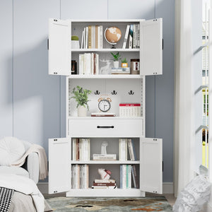 English Elm 71 Inch Steel Kitchen Pantry Cabinet with Adjustable Shelves Drawer and Hooks Modern White T2398P413028