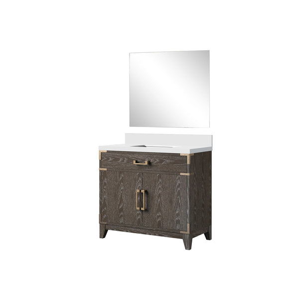 English Elm Brown Oak Single Bath Vanity With Cultured Marble Countertop & 34 In. Mirror - Stylish Storage Solution! B2731S01461