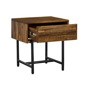 English Elm Cusco Solid Acacia Wood Nightstand with Metal Base and Antique Finish Farmhouse Bedroom B2736P464874