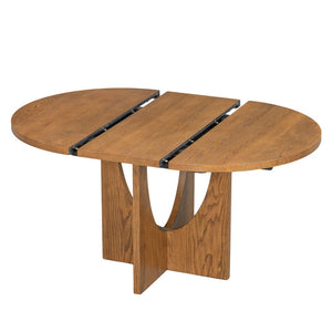 English Elm Topmax Extendable Round Dining Set with Linen Chairs and Pedestal Base Seats Five Walnut N717S000062D