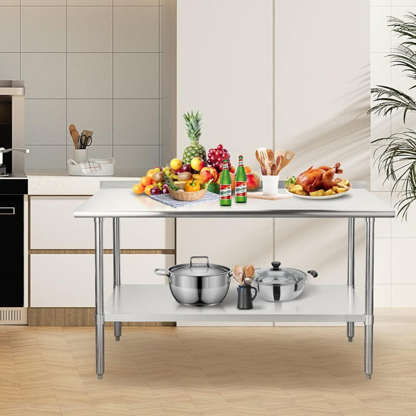 English Elm Stainless Steel Nsf Certified Commercial Prep Table with Backsplash and Adjustable Shelf W1192P262580
