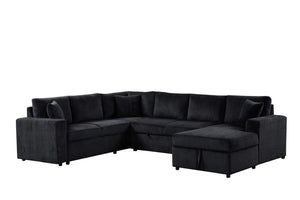English Elm Rinaldo Corduroy Sleeper Sectional with Storage Chaise and Pocket Coil Cushions Black B2749S00280