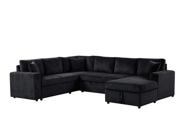 English Elm Rinaldo Corduroy Sleeper Sectional with Storage Chaise and Pocket Coil Cushions Black B2749S00280