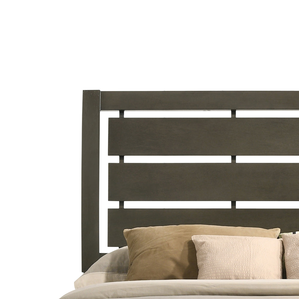 English Elm Grey Queen Sleigh Bed with Slatted Panel Headboard, Tapered Wooden Legs, Gray Finish, Durable Support B062S00450