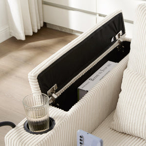 English Elm Convertible Chaise Lounge Sofa Bed With Usb Ports, Cup Holders & Storage – Modern Comfort In Beige N719S002020A