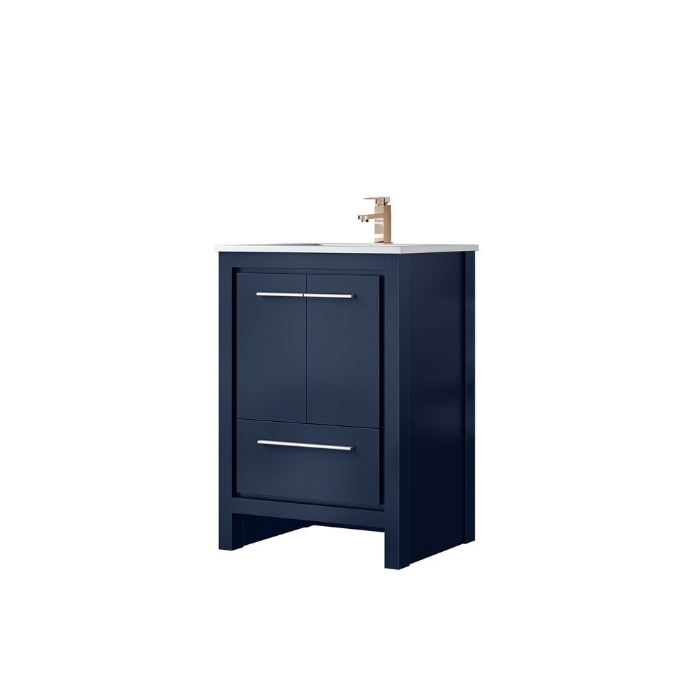 English Elm Navy Blue Bath Vanity With Cultured Marble Top & Rose Gold Faucet - Stylish Storage For Any Bathroom B2731P259253