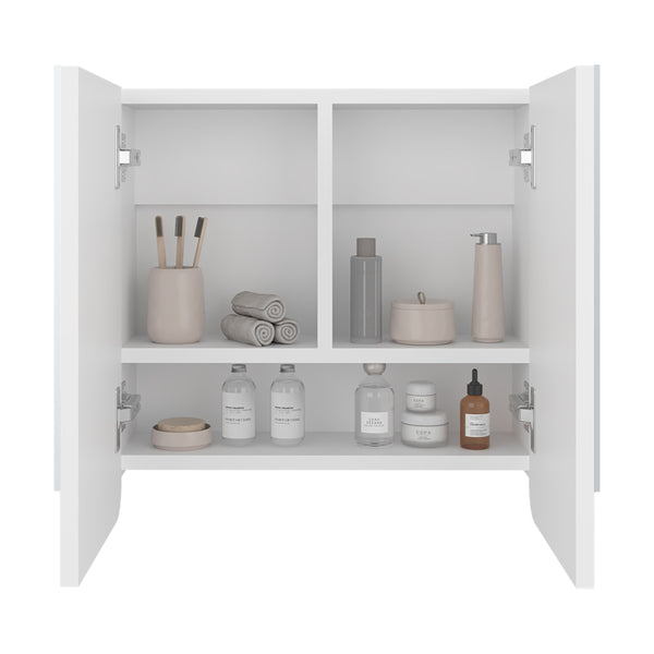 English Elm Medicine Cabinet White with 2 Doors, 3 Shelves & Dual Mirrors for Compact Bathroom Storage and Style B097P369442