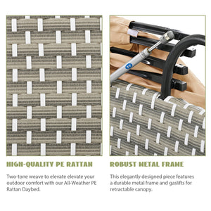 English Elm TOPMAX All-Weather Rattan Round Sectional Daybed with Retractable Canopy, Adjustable Table & Cushions Light Coffee SP100023AAC