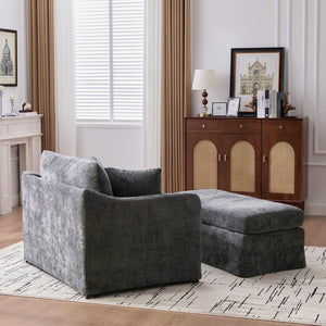 English Elm 43.9" Wide Chenille Accent Chair with Ottoman Bolster Pillows Farmhouse Living Room Set Charcoal W3098S00045
