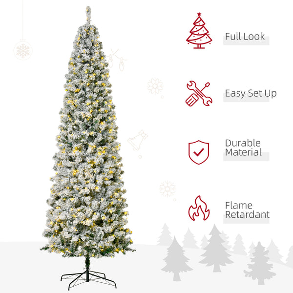 English Elm Homcom 9Ft Snow-Flocked Slim Douglas Fir Tree With 550 Led Lights - Realistic, Low-Maintenance Decor W2225P229809