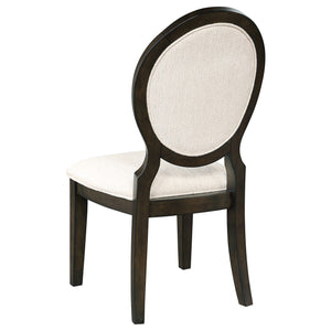 English Elm Transitional Cream Linen-Like Upholstered Oval Back Dining Chairs Set of 2 in Dark Cocoa Wood Finish B011P311403